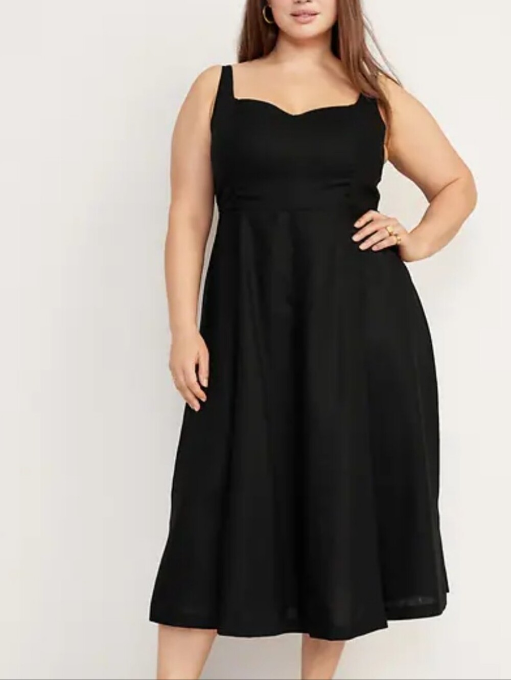 Old Navy Fit & Flare Linen-Blend Midi Dress Black Medium Tall